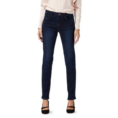 Dark blue mid rise straight fit jeans